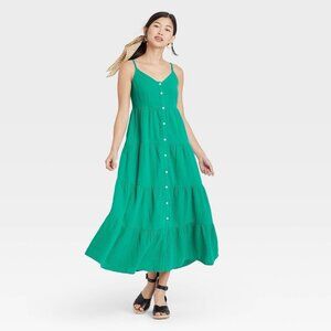 Universal Thread Green Gauze Sleeveless Button Front Tiered Dress Sundress Sz 2x